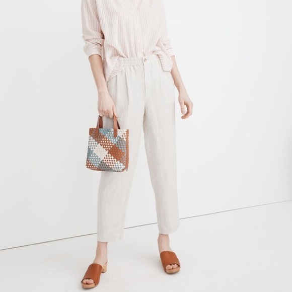Madewell Linen-Blend Track Trousers in Heathered Natural - Picture 1 of 8